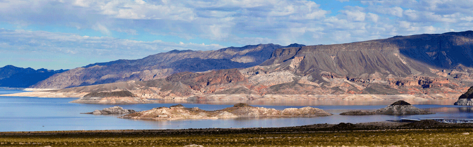 Desert mountains above the blue water of Lake Mead